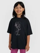 Koszulki dla dziewczynek - 4F T-shirt oversize z nadrukiem dziewczęcy - czarny 122 (6-7 lat) - miniaturka - grafika 1