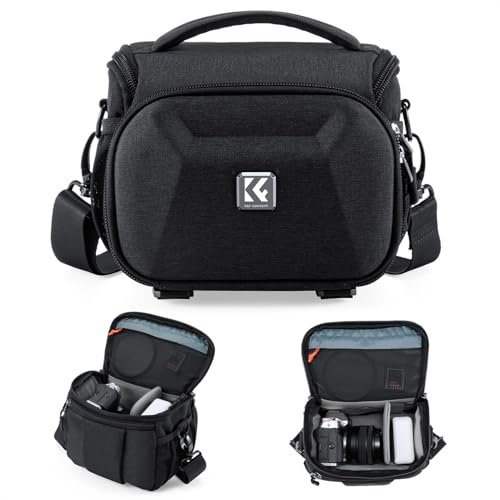 K&F CONCEPT Torba na aparat do fotografii DSLR/SLR do codziennego użytku, mały plecak na aparat, torba na ramię z uchwytem na statyw, Czarny, 18 x 12 x 14 cm, Moda
