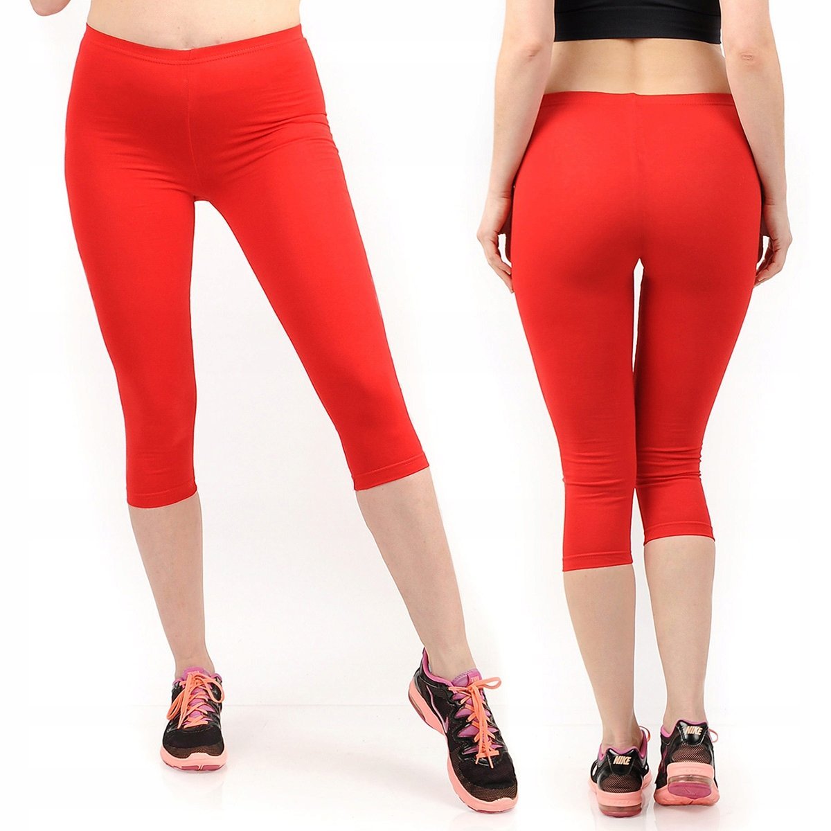 Legginsy damskie 3/4 krótkie Polskie bawełniane Getry Czerwone XL