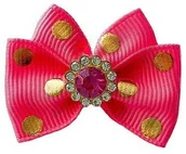 Akcesoria i dodatki do ubrań dla dzieci - Kokardka Glamour różowa w groszki 4,5cm KG006 - miniaturka - grafika 1