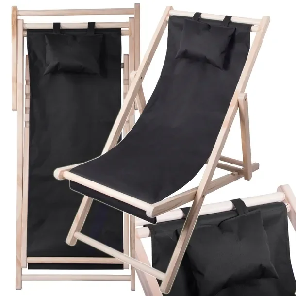 Leżak Drewniany Leżaki Plażowy Składany Ogrodowy Poduszka Fotel Na Plażę