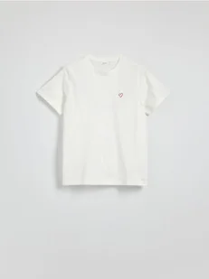 Reserved - T-shirt regular z drobnym haftem - złamana biel - Koszulki i topy damskie - miniaturka - grafika 1
