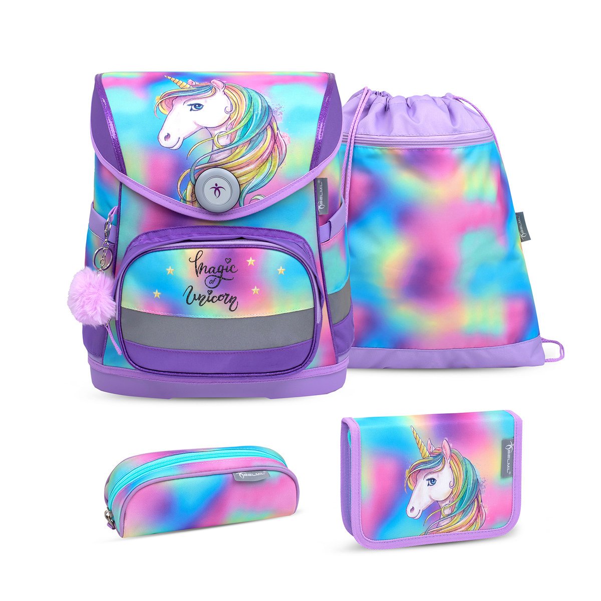 Ergonomiczny zestaw szkolny Belmil Compact „Rainbow Color” dla dziewczynek – 5 części