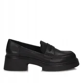 Półbuty damskie - Czarne mokasyny półbuty damskie S.Barski JC42-61 skóra - miniaturka - grafika 1