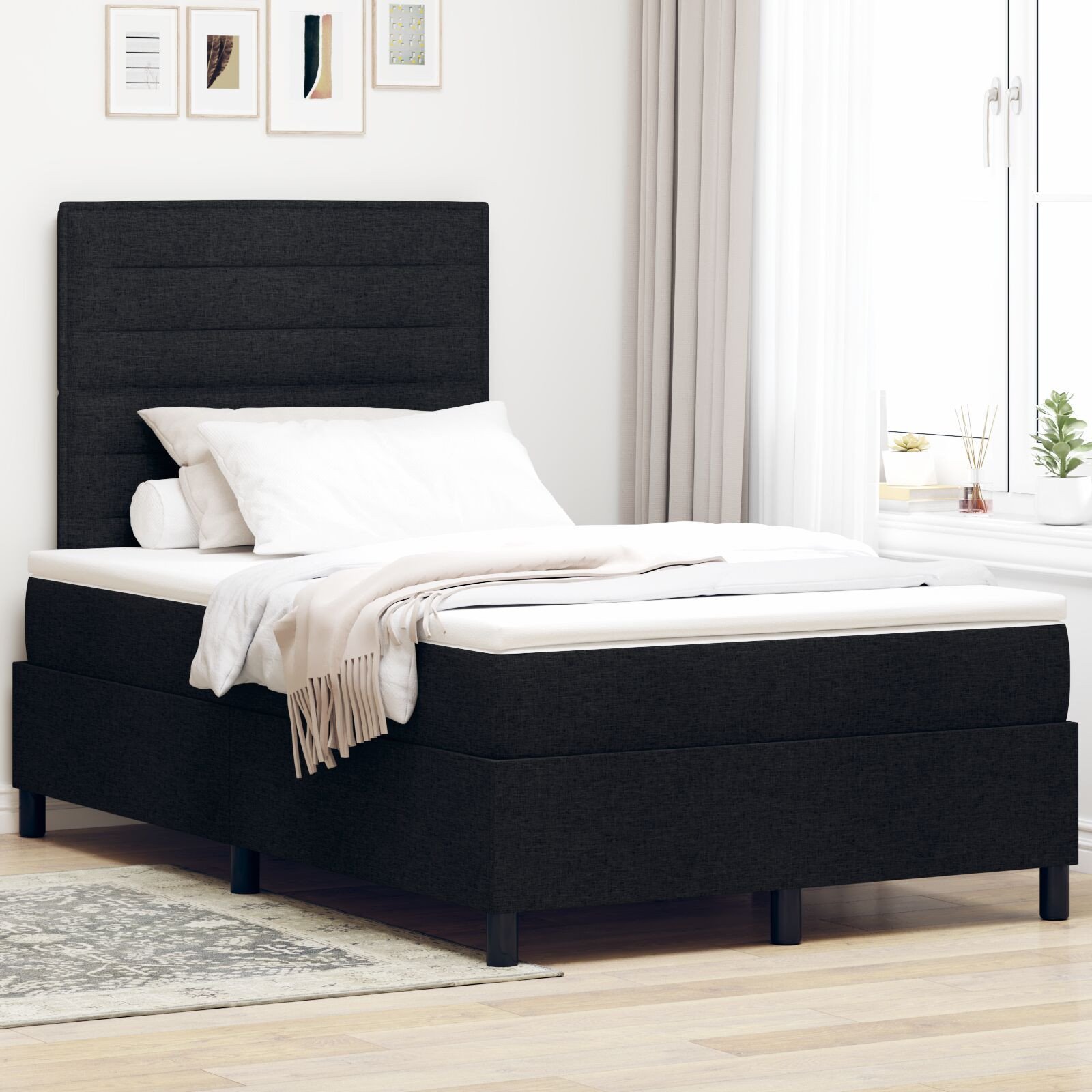 vidaXL Łóżko typu box spring z materacem czarnym 120x200 cm tkanina