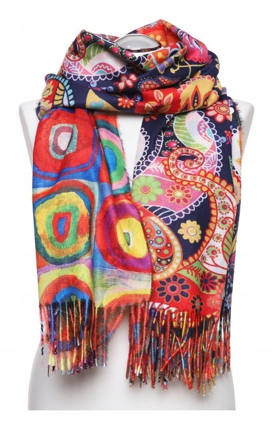 SZAL DAMSKI SZALIK MODNY Z FRĘDZLAMI STYLOWY JESIEŃ ZIMA DWUSTRONNY MORAJ ORANGE