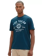 Koszulki męskie - T-shirt męski TOM TAILOR z nadrukiem logo wykonany z bawełny, 21179-głęboka zieleń stawu, XL - miniaturka - grafika 1