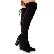 Kozaki damskie - Vinceza Kozaki Damskie Na Słupku Zamszowe Czarne Monleek - miniaturka - grafika 1