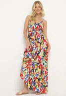 Sukienki - Biało-Czerwona Wiskozowa Sukienka na Ramiączkach z Kopertowym Dekoltem i Gumką w Talii z Tiamalen - miniaturka - grafika 1