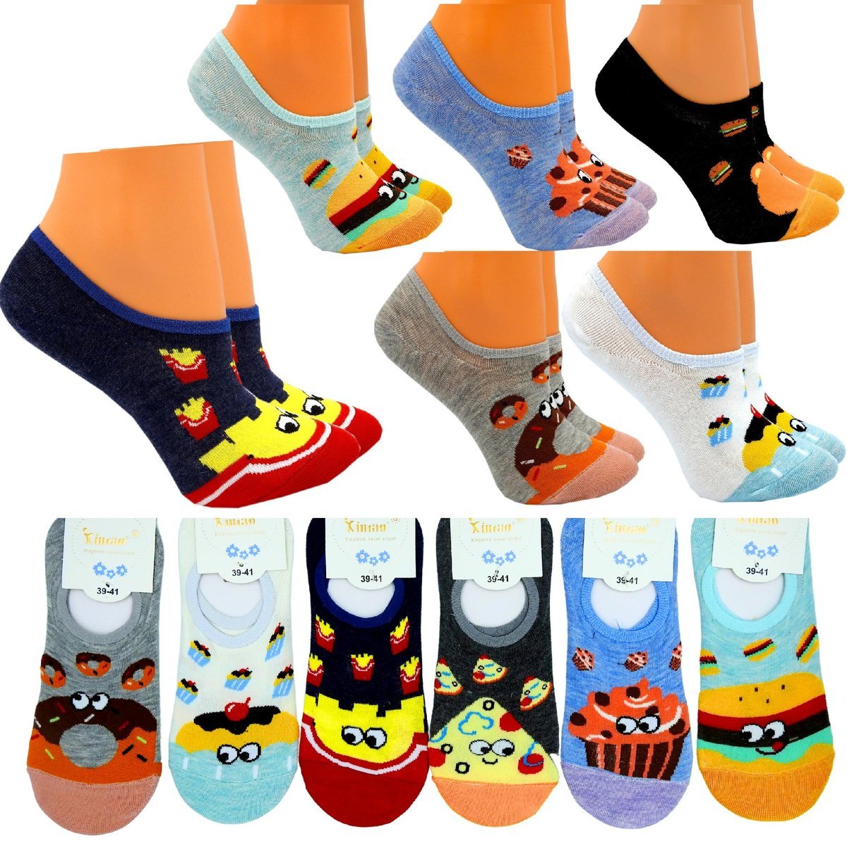 6 Par Skarpety Damskie Stopki Bawełniane Skarpetki Baleriny Kolorowe 35/38