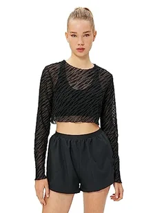 Koton Damska koszulka sportowa z długim rękawem, przezroczysta, Czarny wzór (Bdl), M - Koszulki i topy damskie - miniaturka - grafika 1