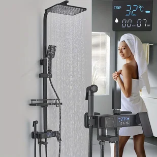 TEMU Czarny System Prysznicowy Nad Prysznicem Prysznicowy Zestaw Prysznicowy Z Deszczownicą I Ręczną Prysznicową Z Baterią I Pistoletem, Luksusowy - Inne - miniaturka - grafika 1
