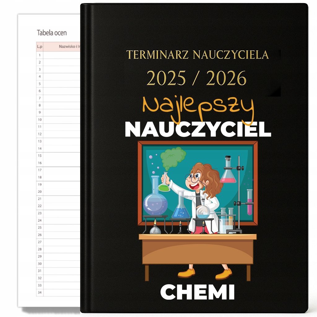 KALENDARZ NAUCZYCIELSKI 2025-2026 CZARNY Najlepszy NAUCZYCIEL CHEMI Prezent