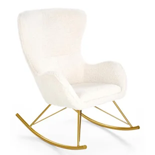 Kremowy fotel bujany boucle na złotej podstawie A7-R93 - Fotele - miniaturka - grafika 1