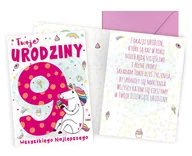 Kartki okolicznościowe i zaproszenia - Karnet Pr-453 Urodziny 9 (Cyferki, Jednorożec) - miniaturka - grafika 1