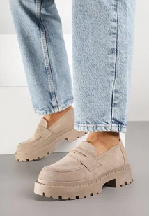 Ciemnobeżowe Casualowe Mokasyny Vices na Grubej Podeszwie Viara - Mokasyny damskie - miniaturka - grafika 1