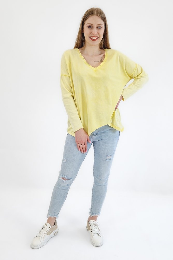 Żółta Dekatyzowana Bluzka Damska z Długim Rękawem UNI