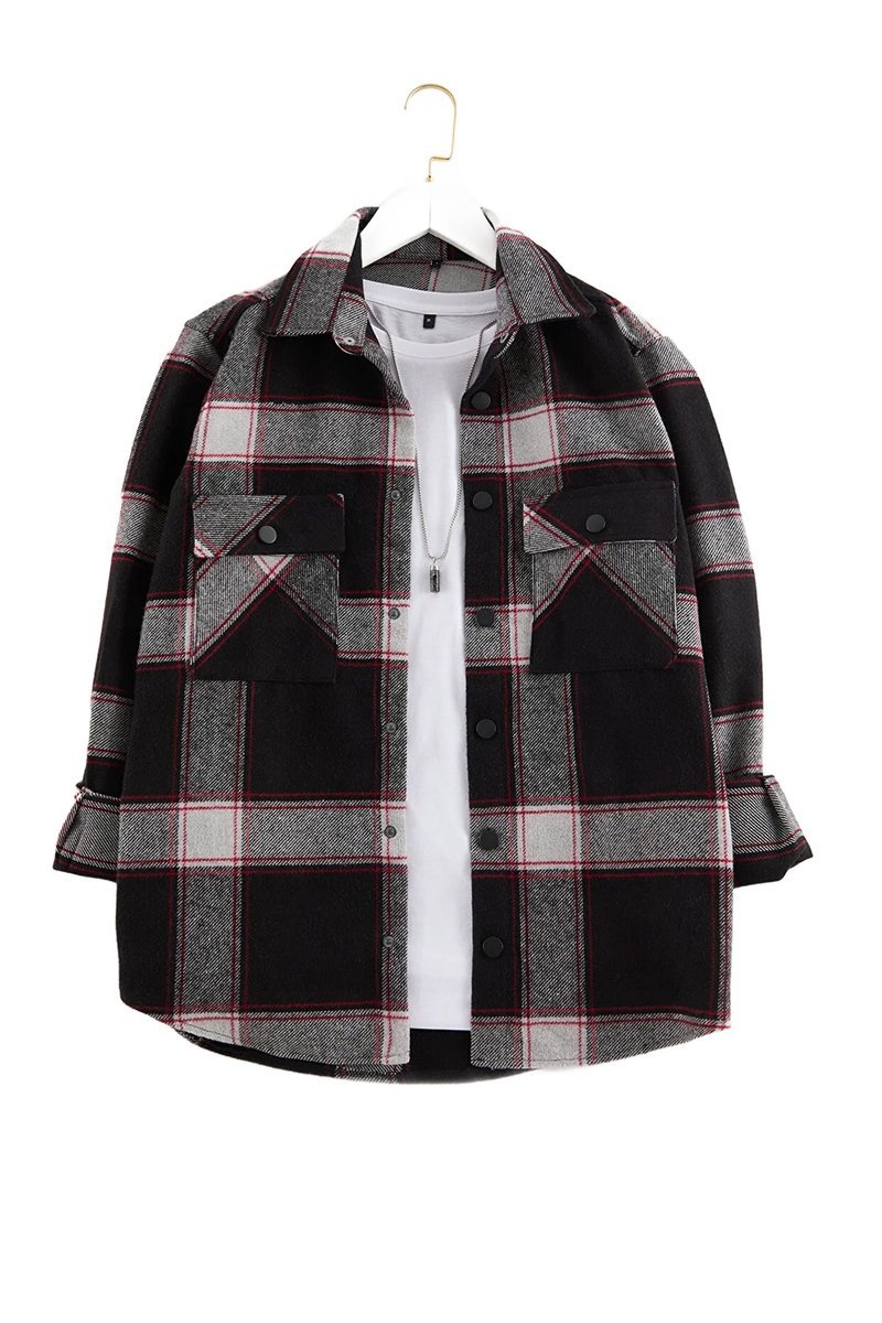 TRENDYOL MAN KOSZULA MĘSKA CASUAL W KRATĘ CZARNA Z DŁUGIM RĘKAWEM M 5DA