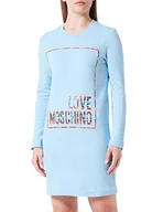 Sukienki - Love Moschino Damska sukienka o regularnym kroju z wyciętym logo z błyszczącym nadrukiem, jasnoniebieski, 46 - miniaturka - grafika 1
