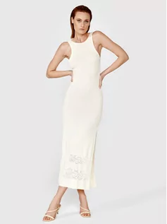 Sukienki - Simple Sukienka dzianinowa SUD065 Beżowy Slim Fit - grafika 1