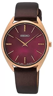Seiko Damski analogowy zegarek kwarcowy ze skórzanym paskiem SWR082P1, złoto-brązowy. - Moda i Uroda OUTLET - miniaturka - grafika 1