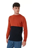 Bluzy męskie - Trendyol Męska bluza z okrągłym dekoltem Colorblock Slim Sweater, pomarańczowa, XL, pomarańczowy, XL - miniaturka - grafika 1