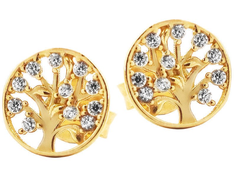 Złote kolczyki 585 drzewo życia z białymi cyrkoniami 1,03g na sztyft
