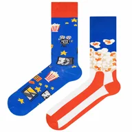 Skarpetki męskie - Skarpety kolorowe - niebiesko - czerwone - kino & popcorn - EM Men's Accessories - miniaturka - grafika 1