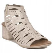 Sandały damskie - Sandały damskie obcas Rieker 64676-60 beżowe r.38 - miniaturka - grafika 1