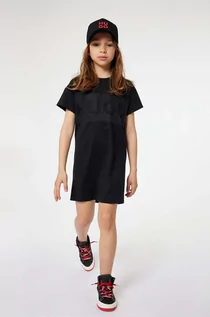 Sukienki i spódniczki dla dziewczynek - HUGO sukienka bawełniana dziecięca kolor czarny mini prosta - Hugo - grafika 1