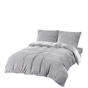 Pościel - Pościel polarowa MIŚ 160x200 welur szara w prążki - miniaturka - grafika 1