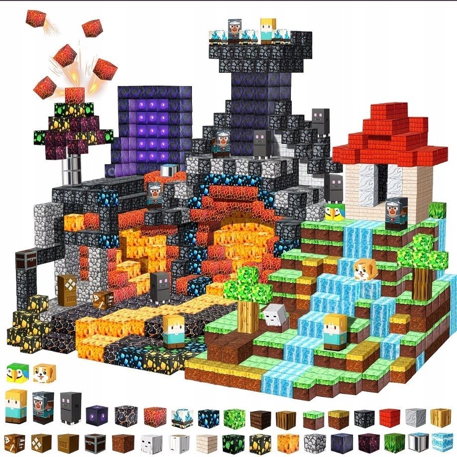 KLOCKI MAGNETYCZNE KOSTKI MINECRAFT STEM 300 SZT ELEM. DUŻY ZESTAW PREZENT