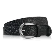 Paski - Pasek damski skórzany 110 cm do spodni wąski czarny croco srebrna klamra PG-12-CSBL-110 - miniaturka - grafika 1