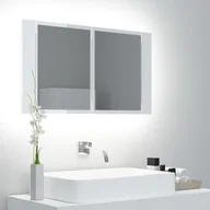Szafki łazienkowe - Lumarko Szafka łazienkowa z lustrem i LED, biel z połyskiem, 80x12x45cm - miniaturka - grafika 1