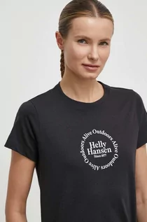 Koszulki sportowe damskie - Helly Hansen t-shirt bawełniany damski kolor czarny - grafika 1