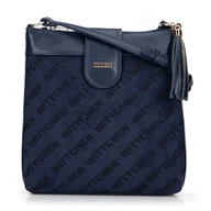 Torebki damskie - Damska crossbody z ekoskóry w logo granatowa - miniaturka - grafika 1