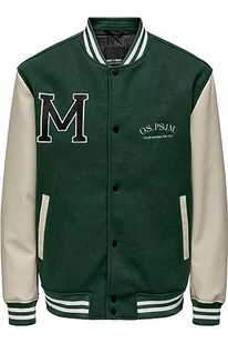 ONLY & SONS Męska kurtka ONSJAY Varsity 23 OTW kurtka bomberka, ciemnozielona/szczegóły: srebrna podszewka, L, ciemnozielony/szczegóły: srebrna podszewka, L - Kurtki męskie - miniaturka - grafika 1