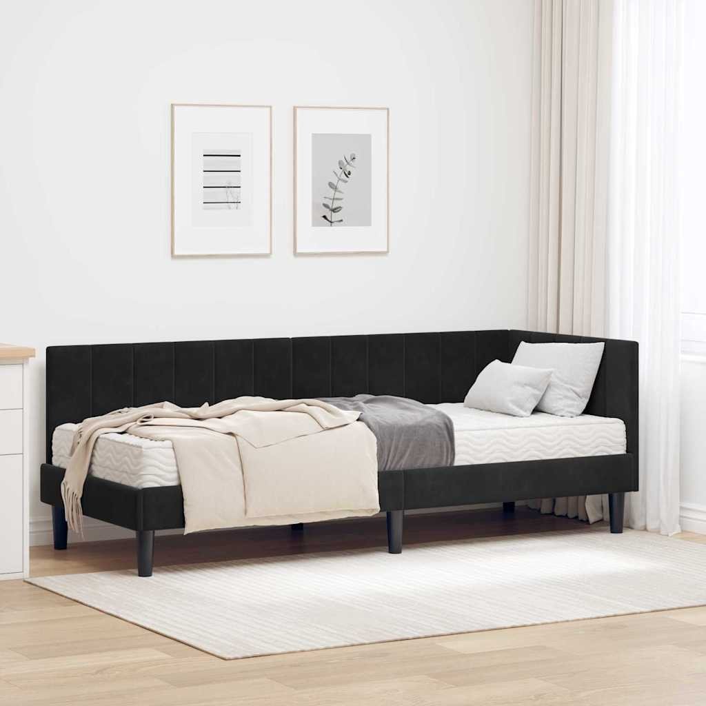 vidaXL Rama łóżka narożnego z materacem Czarny 80 x 200 cm Aksamit