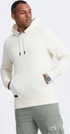 Bluzy męskie - Ombre Męska bawełniana bluza dresowa kangurka z kapturem BASIC kremowa V5 OM-SSBN-0161 L - miniaturka - grafika 1