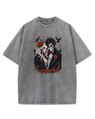 Koszulki i topy damskie - Koszulka oversize efekt sprania Miłość Para Kobieta w futrze szary M - miniaturka - grafika 1