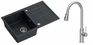 Zlewozmywaki z baterią - Quadron Zlewozmywak granitowy jednokomorowy 78*50*22 cm z ociekaczem MORGAN 111 BLACK DIAMOND ze stalowym odpływem z baterią JESSICA Q LINE z wyciąganą wylewką i funkcją prysznica kolor stal szczotkowana - miniaturka - grafika 1