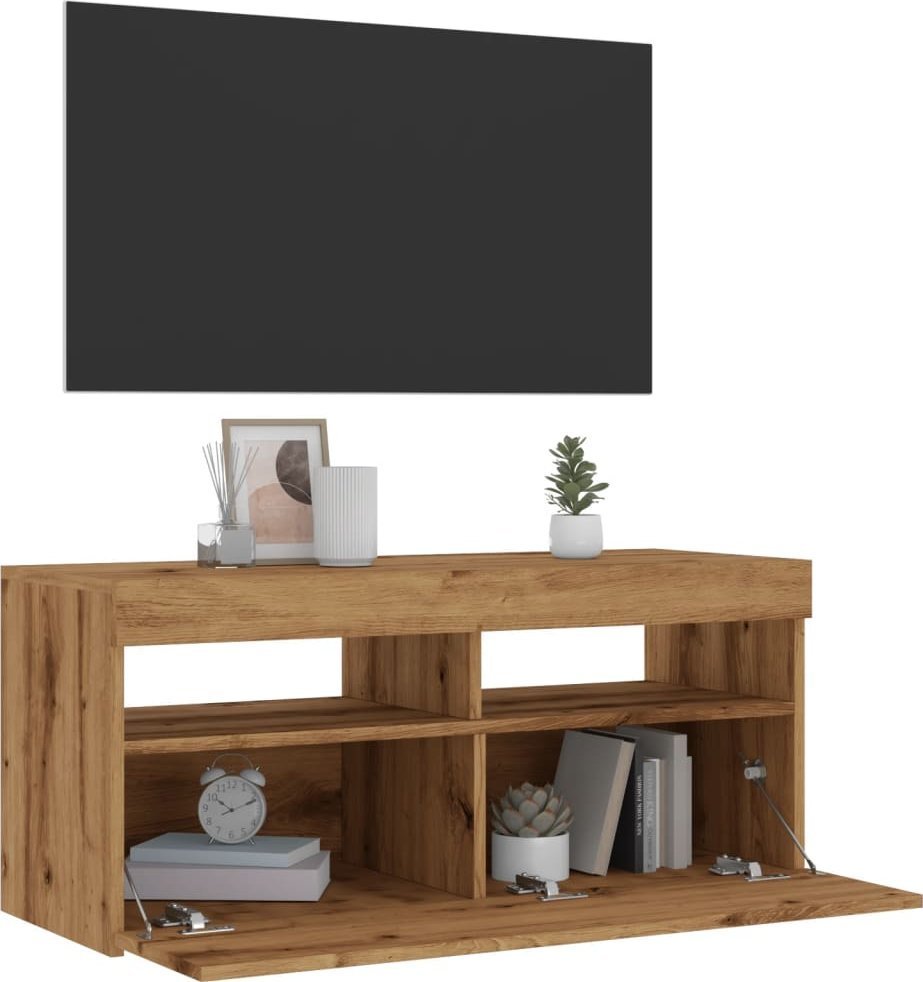 vidaXL vidaXL Szafka pod TV z oświetleniem LED, dąb artisan, 90x35x40 cm