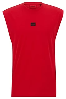 Koszulki męskie - HUGO Dankto232 męski top bez rękawów z bawełnianego dżerseju z logo, Open Pink693, S - grafika 1