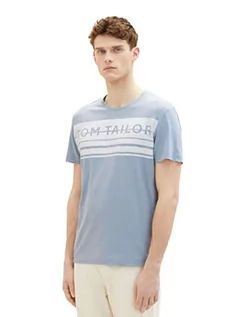 Koszulki męskie - TOM TAILOR Męski T-shirt z nadrukiem logo, 11752 – Yonder Blue, M - grafika 1