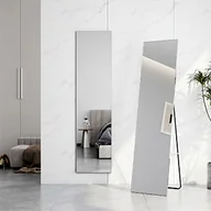 Lustra - EMKE Pełnowymiarowe lustro Lustro ścienne Lustro toaletowe Srebrne aluminiowe wykończenie 160x40cm HD Duże lustro stojące z haczykami - miniaturka - grafika 1