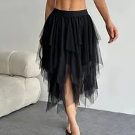 Spódnice - TEMU Elegancka Sukienka z Szyfonu z Wysokim Stanem Wielosezonowa Spódnica z Siatki Jednokolorowa, Luźny Krój, Warstwowy Design Idealna na i - miniaturka - grafika 1