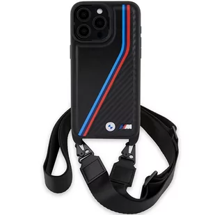 BMW BMHCP15L23PSVTK iPhone 15 Pro 6.1" czarny/black hardcase M Edition Carbon Tricolor Lines & Strap - Etui i futerały do telefonów - miniaturka - grafika 2