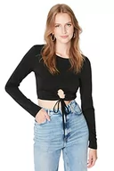 Body - Trendyol Damska damska damska regularna bodycon okrągły dekolt dzianinowa bluzka koszulka, czarna, M, Czarny, M - miniaturka - grafika 1