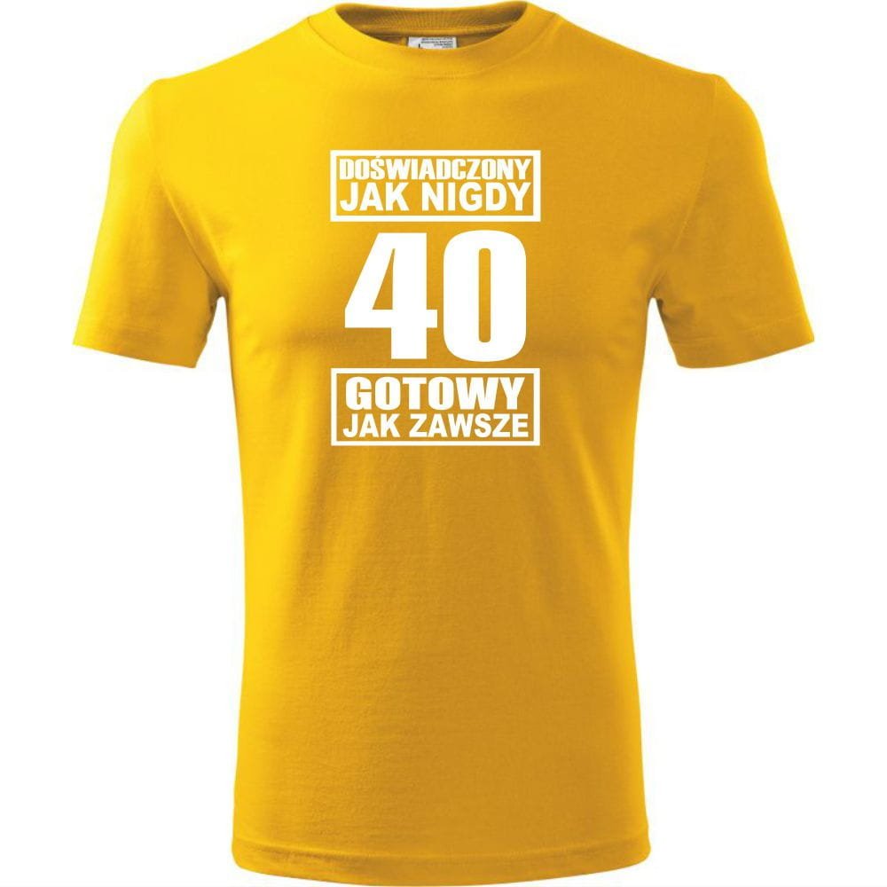 Męska Koszulka z Nadrukiem Doświadczony jak nigdy 40 gotowy jak zawsze żółty M