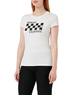 Armani Exchange Koszulka damska Cotton Jersey Crew Neck Racing Fitted Tee T-Shirt, biały, S - Koszulki i topy damskie - miniaturka - grafika 1